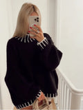 Znbbw Solid Patchwork Knit Sweater Women Fashion Loose Long Sleeves Pullover 2023 Autumn Office Ladies Commute Streetwear