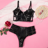 Znbbw Leather Lingerie Sexy Underwear Push Up Bra and Panty Set Seamless PVC Intimate Sexy Bandage Panties Matching Sets