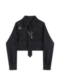 Znbbw Women Blouses Harajuku Punk Streetwear Black Casual Gothic Tie Blouse Vintage Long Sleeve Loose Turn Down Collar Shirt Tops