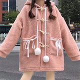 Znbbw Kawaii Wool Coat Women Loose Japanese Sweet Lolita Outwear Jacket Female Korean Style Pockets Warm Hoodies Overcoat 2024