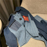 znbbw Women Two-piece Pant Set Imitation Denim Jacket + Wide Leg Long Trousers Casual High Street Fashion Office Lady Autumn 2023