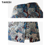 znbbw Women's Suits New Summer 2023 Korean Fashion Cute Little Bear Print Jacquard Crop Bow Suspender Tops High Waist Mini Skirts
