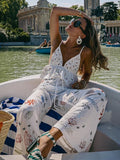 Znbbw Autumn Embroidery Women Cotton Long Pants Drawstring Casual Wide Leg White Trousers 2024 Boho Marine Organism Pants