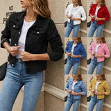 Znbbw Women's Denim Jackets Fashion Female Casual Long Sleeve Lapel Solid Button Down Chest Pocket Slim Jean Jacket Fall Winter Coat