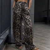 Znbbw Leopard Print Women Pants 2024 Spring Chic Loose High Waist Wide Leg Panther Pant Ladies Fashion High Street Jean Trousers