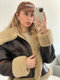 Znbbw Women Fleece Leather Jackets Loose Turn Down Collar Zippers Thick Coat 2023 Autumn Winter Vintage Ladies Warm Clothes Top