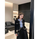 Znbbw Tweed Cropped Jackets Women Elegant Black Coat Korean Thicken Warm Single Breasted Blazer Casual Short Outerwear Tops