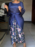 Znbbw Fashion Elegant Two Piece Set African Women Casual Loose Flare Sleeve Tshirt Lace-up Print Skirt Suit 2023 female Outfit