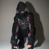 Znbbw Clothing Rhinestones Skeleton jacket Hoodies Punk Long Sleeve Streetwear Oversized Zip Men Y2K Casual Hoodie Sweatshirt New