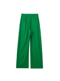 Znbbw TRAF Women Chic Side Pockets Loose Wide Leg Pants Vintage High Elastic Waist Drawstring Female Trousers Mujer