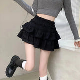 Znbbw Waist Cake Skirts Women Summer Korean Sweet Preppy Ruffle Tutu Skirts Female Solid Chic Ball Gown All-match Mini Skirts