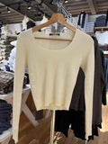 Znbbw Ribbed Knitted Long Sleeve T Shirt Women Sexy U Neck Cotton Slim Crop Top Basic Vintage Simple Casual Basic Tees Tops Y2k