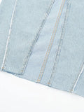Znbbw TRAF Women's Front Slit Blue Denim Skirt Pockets High Waist Slim Zipper Fly Midi Skirts 2023 Spring Female Streetwear