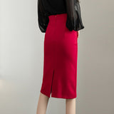 Znbbw Vintage Gray Red Stretch Pencil Skirts For Women Office Lady Formal Black Midi Skirts Elegant Female Package Hip Skirts