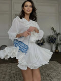 Znbbw White Ruffles High Waist Mini Skirt Women 2024 Casual Pleated Fluffy A-line Skirts Summer Fashion Lady Party Streetwear