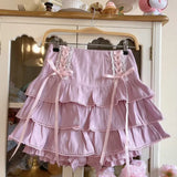 Znbbw Kawaii Lolita Style Pleated Skirts Women High Waist Pink Bandage Fairy Y2k Aesthetic Skirt Cute Faldas Mujer Moda 2024