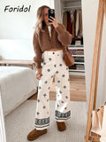 Znbbw Geometric Embroidery Wide Leg Spring Summer Women Beige Long Pants Zip Fashion Trousers Pantalones De Mujer Autumn Pants