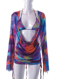 znbbw Summer Sexy Print Sheer Crop Top And Skirt Sets 2 Two Piece Sets Club Outfit Women 2023 Long Sleeve New In Matching Sets