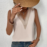 Znbbw Sleeveless V-neck Shirts For Women Elegant Loose Woman Lace Blouse Fashion 2023 Solid Office Lady Casual Tank Tops 24880
