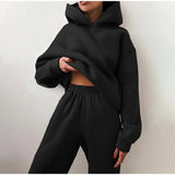 Znbbw Women's Tracksuit Casual Solid Long Sleeve Hooded Sport Suits Autumn Warm Hoodie Sweatshirts and Long Pant Fleece Two Piece Sets