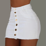 Znbbw Women's Fashion Front Buttons Denim Skirts Sexy Push Up Solid Color Short Skirt Female Y2k Black Bodycon Jeans Dress Streetwear