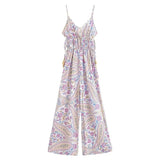 Znbbw Print Bohemian Wide Leg Long Pants Jumpsuit Women Summer New Overalls Spaghetti Strap Loose Casual Boho Jumpsuit Tassel