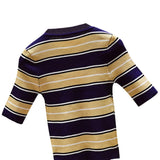 Znbbw Women's Striped Printed Sweater T-shirt Slim Fitting Short Sleeved Round Neck Knitted Sweater