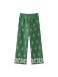 Znbbw TRAF Green Chic Women Pants 2023 Embroidery Loose Full Length Ladies Trousers Casual High Waist Wide Pants For Female