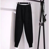 Znbbw Women pants autumn and winter black casual knitted pants loose elastic spring and autumn nine points Harlan radish pencil pants