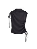 Znbbw TRAF Summer Slim Blouse Women Stand Collar Sleeveless Tank Top Elegant Bodycon Simple Tops Female Clothing 2023