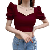 Znbbw Women's Solid V-Neck Slim Fit Open Navel Short Sleeve Top T-shirt Solid Square Neck Sexy Open Navel Pullover T-shirt