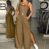 Znbbw Women's Summer Fashion Sleeveless Jumpsuits Elegant Twisted Knot Cotton Linen Wide Leg Pant Rompers Loose Womens Jumpsuit