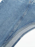 Znbbw TRAF Elegant Side Split Skirt Women Summer High Waist Midi Skirts Female 2023 Spring Denim Office Blue Ladies Clothes