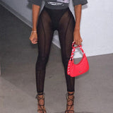 Znbbw Women See-through Mesh Trousers Sexy High-Waisted Push Up Leggings Streetwear Punk Grunge Skinny Pencil Pants