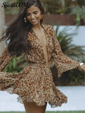Znbbw Printed Deep V Flare Sleeve Shirt Suits Women Sexy Short Pleated Mini Skirt Set Summer Beach Vacation Street Casual Wear