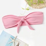 Znbbw Strapless Ruched Swimsuit Women Fashion Solid Color Bow Knot Bathing Suits Beach Wear Solid Color Straps Bikinis Tops