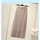 Znbbw velvet skirt female autumn and winter mid-length knitted one-step skirt split straight winter skirt casual solid long skirt