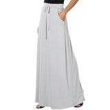Znbbw High Waist Solid Long Skirts Fashion Summer Women Loose Drawstring Maxi Skirts Oversized Pleated Floor-length Skirts