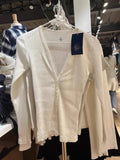 Znbbw White Ribbed Long Sleeve Tees Women Casual Sweet Lace Trim V-neck Cotton Slim T Shirt Casual Simple Summer Cute Tops Y2k
