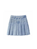 Znbbw TRAF Pleated Denim Mini Skirt Woman Solid Blue Jeans Summer Skirt For Women High Waist Sexy Short Skirts Y2k Streetwear