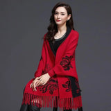 Znbbw cashmere tassel poncho shawl dual-purpose scarf women knitted sweater top retro cheongsam cloak cape coat outside clothing