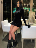 Znbbw Women Long Sleeve Velvet Club Bodycon Streetwear Black Mini Dress 2023 Fall Clothing Wholesale Items For Business