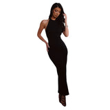 Znbbw New Pure Desire Style Sexy Open Back Tie Waist Hanging Neck Split Long Wrapped Hip Dress