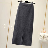 Znbbw velvet skirt female autumn and winter mid-length knitted one-step skirt split straight winter skirt casual solid long skirt