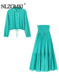Znbbw TRAF Print Pleated Skirt Women Ruffle Long Skirts for Women Fashion 2023 Summer High Waist Maxi Skirt Sets