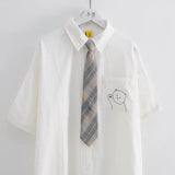 Znbbw Women's Blouse 2023 White Shirt with Tie Short Sleeve Print Summer Top Female Japan Preppy Style JK Uniform Blouses