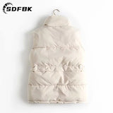 Znbbw Winter Elegant Down Vest Coats 2023 Stand Collar Loose Sleeveless Down Collar Waistcoat Solid Windproof Vests Jackets