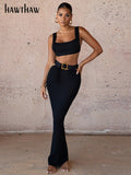 Znbbw Women Crop Tank Tops Long Skirts Knitted Two Piece Sets Fall Outfits 2023 Autumn Clothes Wholesale Items For Business