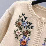 Znbbw Chic Cardigan Knit Coats Single Breasted Flower Embroidery Pockets Sweaters All Match Vintage Autumn Loose Women Clothing