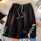 Znbbw Waist Casual Wide Leg Shorts Women Y2k Summer Loose Drawstring Lace Up Jogging Pants BF Fashion Baggy All-match Sweatpants